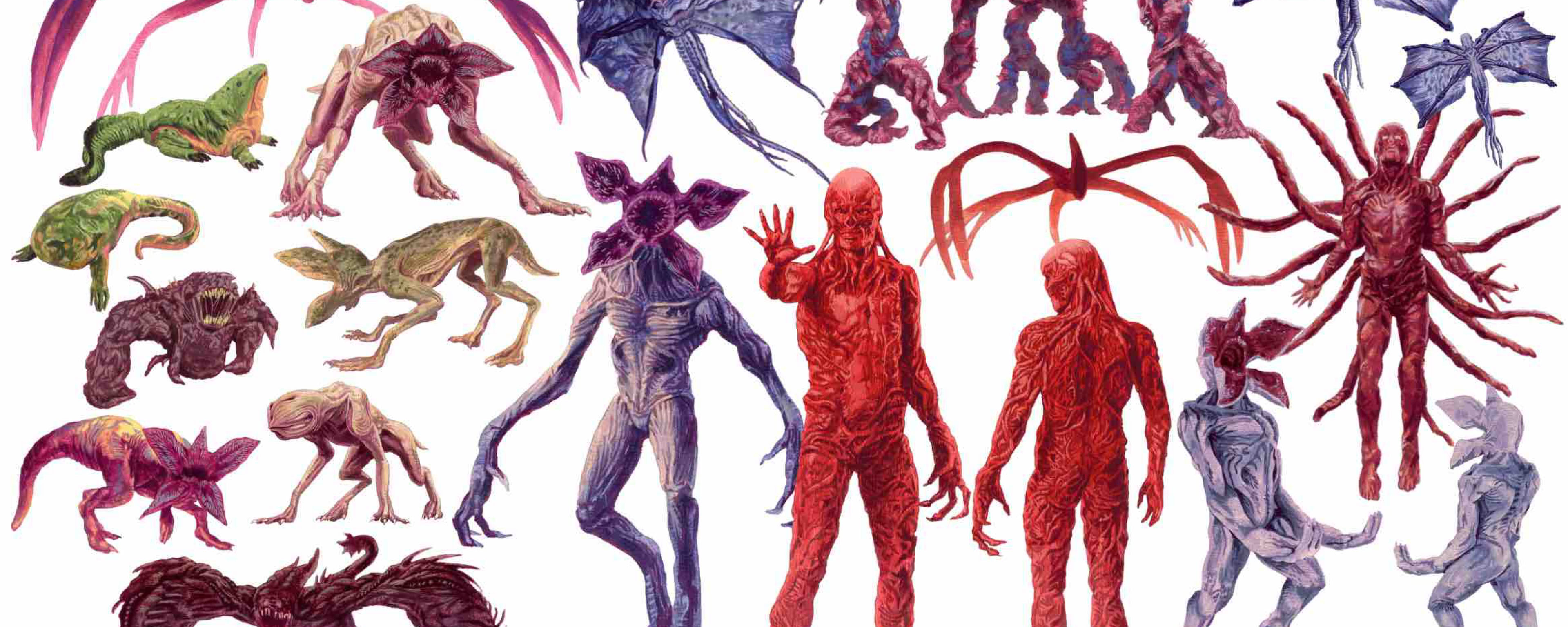 イラスト  DEMOGORGON(デモゴルゴン) , VECNA(ヴェクナ) , DEMO DOG(デモドッグ) , DEMO BAT(デモバット) , SPIDER MONSTER(スパイダーモンスター) , THE MIND FLAYER(マインド·フレイヤー) , DART(ダート) , CATOGORGON(カトゴルゴン) , HOSPITAL MONSTER(ホスピタルモンスター)