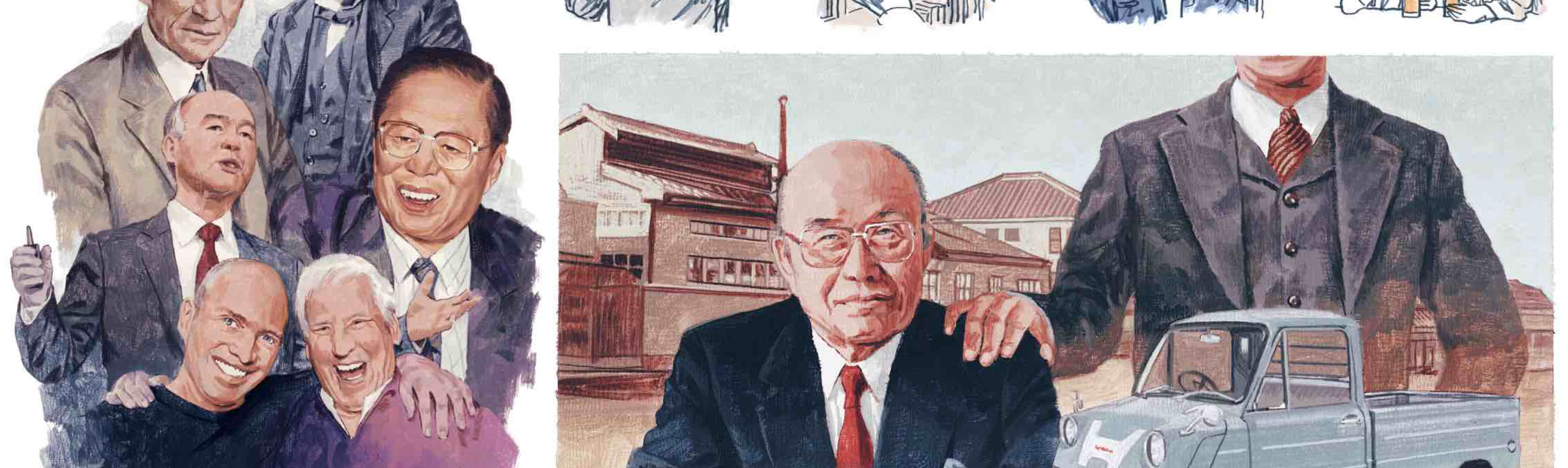 イラスト 本田宗一郎 , 榊原郁三 , トーマス·エジソン , ヘンリー·フォード , 藤田田 , 孫正義 , ビル·キャンベル , エリック·シュミット