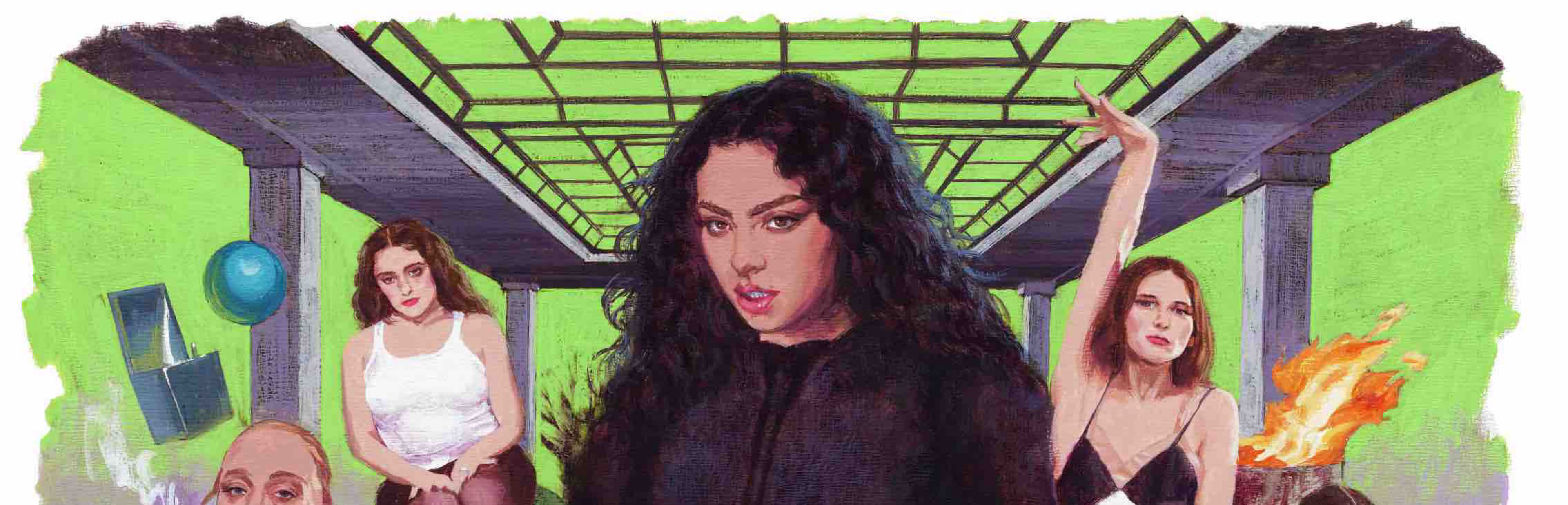 イラスト チャーリー・XCX アルバム『BRAT』シングル「360」MV , クロエ・セヴィニー , クロエ・チェリー , レイチェル・セノット , ハリ・ネフ , グリア・コーネンイラストレーション うえむらのぶこ