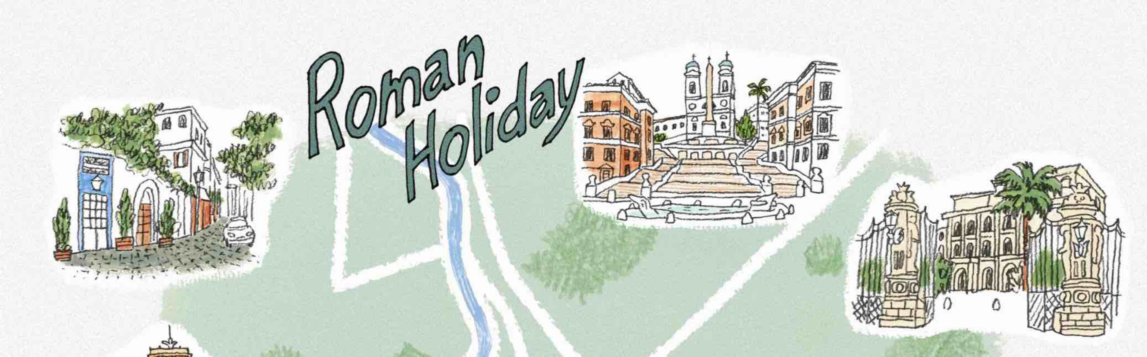 イラスト マルグッタ通り , サンタンジェロ城 , 真実の口 , コロッセオ , コロンナ宮殿 , トレヴィの泉 , バルベリーニ宮殿 , スペイン広場 , うえむらのぶこ