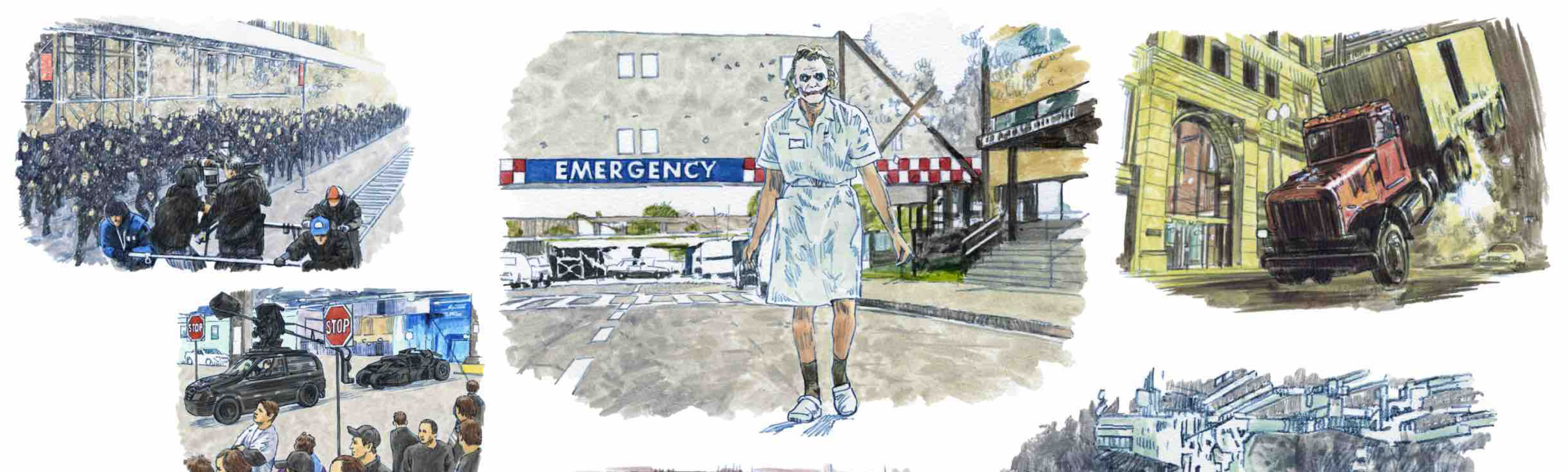 イラスト 「バットマン・ビギンズ」「ダークナイト（ヒース・レジャー）「インセプション（レオナルド・ディカプリオ）」 「ダークナイト・ライジング」