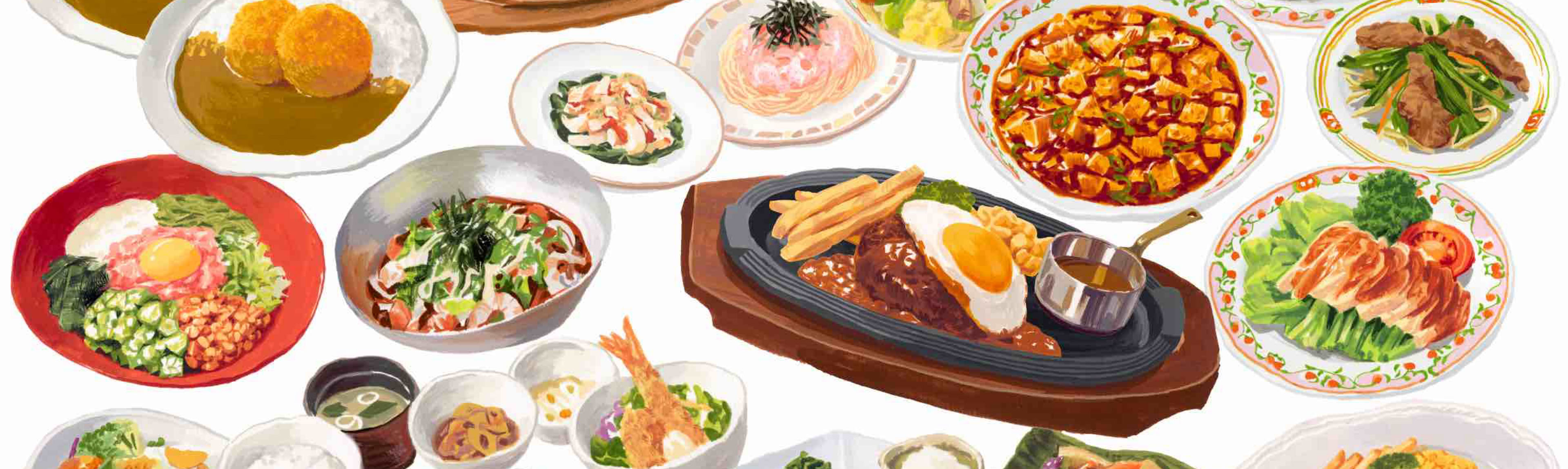 イラスト CoCo壱番屋 , サイゼリヤ , 餃子の王将 , 大戸屋 , ガスト , ロイヤルホスト