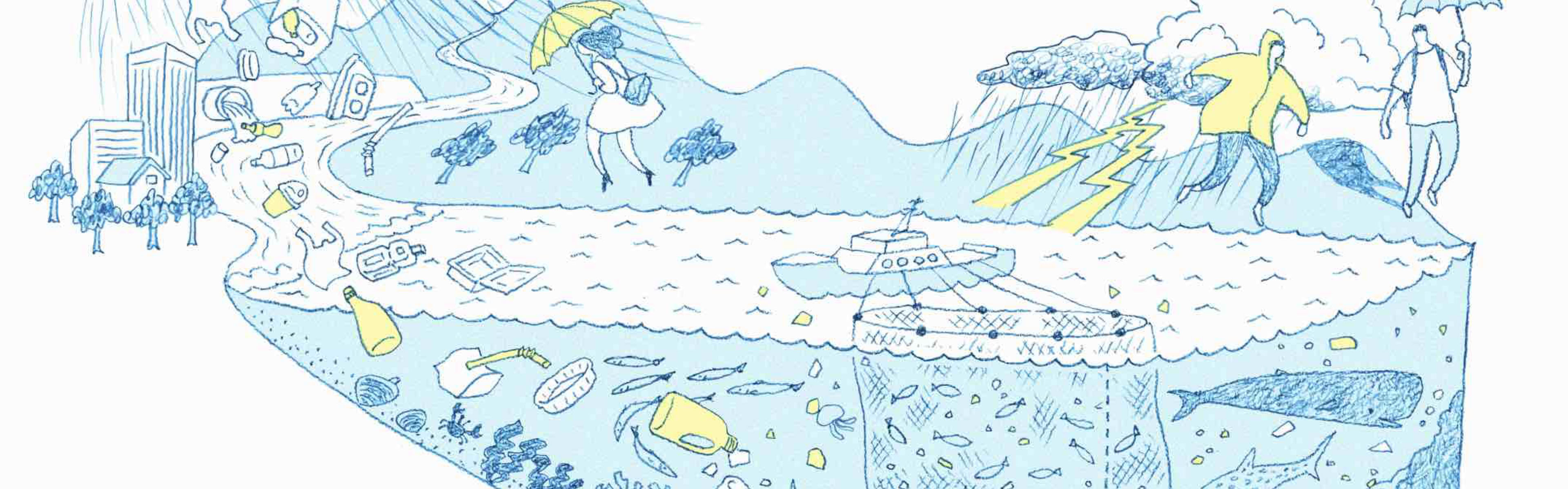 U-DAY 2022 COLLECTION 「今、地球で起きていること」カタログ 中面 見開き イラスト