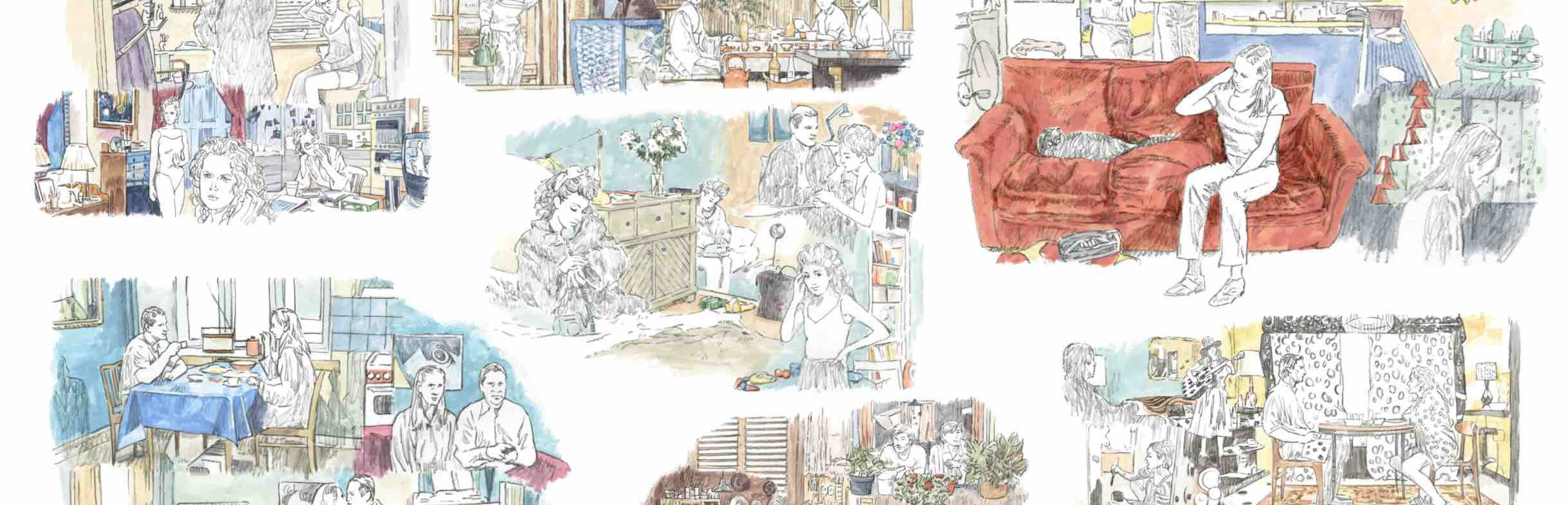 イラスト 『猫が行方不明（ギャランス·クラヴェル）』 『満月の夜（パスカル·オジェ）』 『ソン·ランの響き（リエン·ビン·ファット）』『パターソン（アダム·ドライバー , ゴルシフテ·ファラハニ）』  『アイズ·ワイド·シャット（トム·クルーズ , ニコール·キッドマン）』 『お早よう（笠智衆 , 佐田啓二）』 『彼岸花（有馬稲子）』 『浮き雲（カティ·オウティネン）』