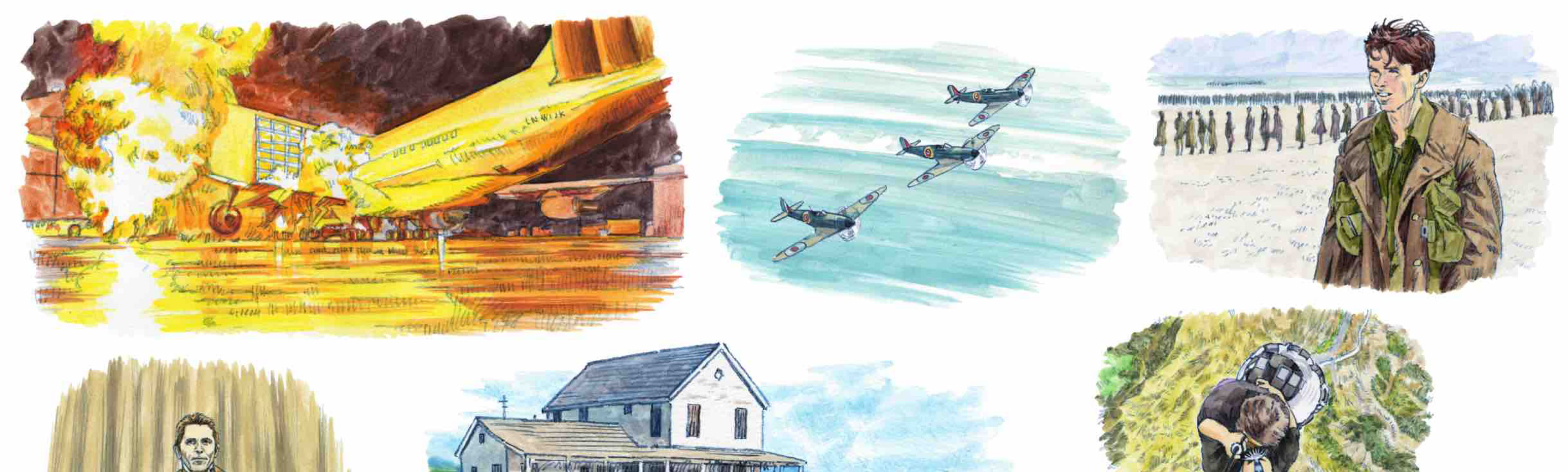 イラスト 「インターステラー（マシュー・マコノヒー）」「プレステージ（クリスチャン・ベール）「ダンケルク（フィン・ホワイトヘッド）」 「テネット」